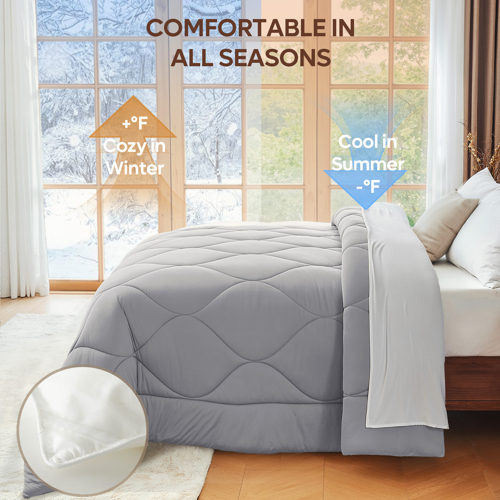 Bestier Sorona Eco Fabric Comforter Queen Size| Extra Fluffy Down Alternative Duvet Skin-Friendly Bedding for All Season, Machine Washable, Grey (90x90 inches)