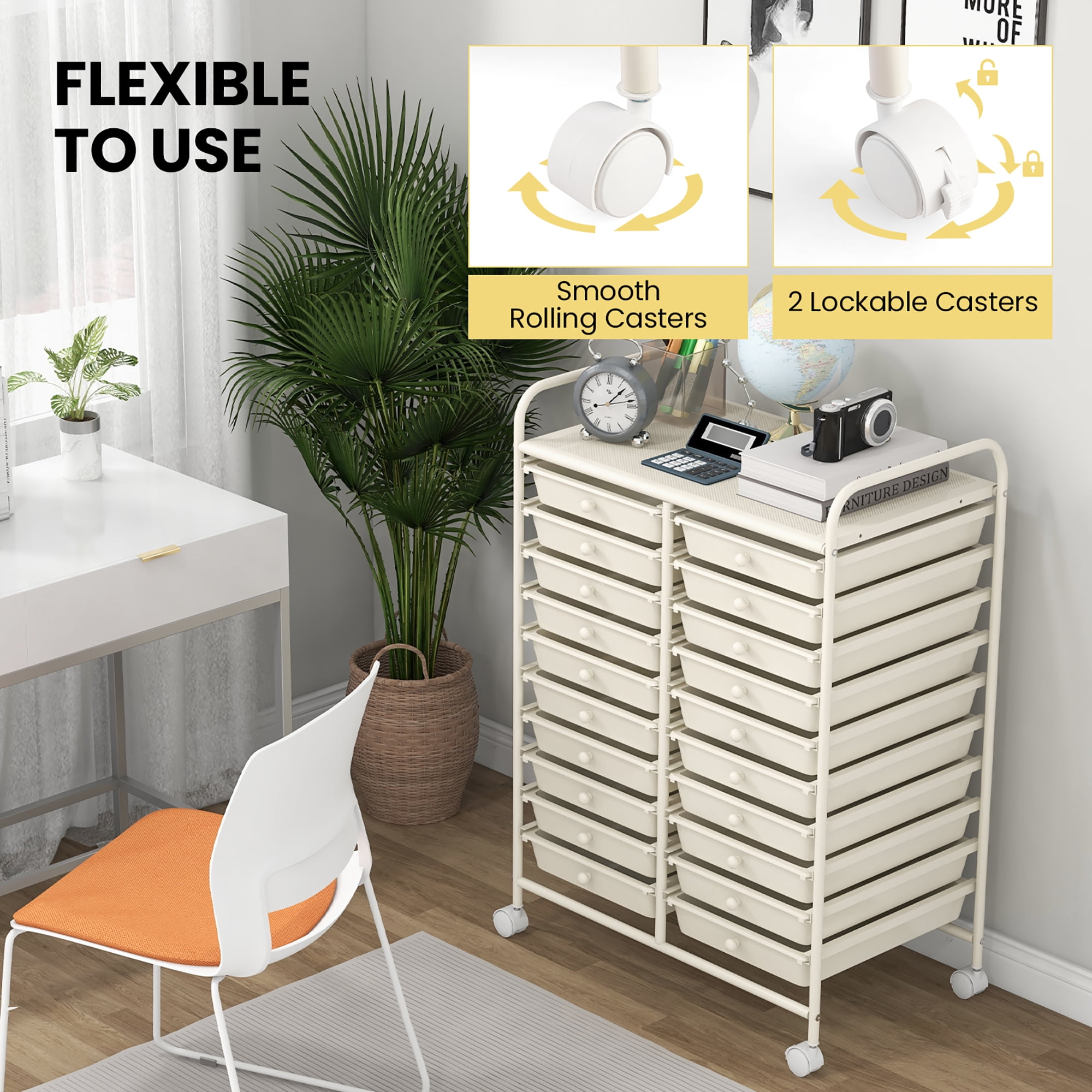 Gymax 20 Drawers Rolling Storage Cart Art Craft Organizer on Wheels Multipurpose White