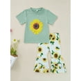 thumbnail image 3 of Seyurigaoka Little Girl’s T-shirt and Trousers Set Fashion Sunflower Print Short Sleeve Tops and Flared Pants, 3 of 9