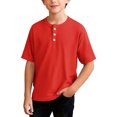 thumbnail image 2 of AJTQTH Kids Boys Henley T-Shirts Waffle Knit Summer Short Sleeve Button V Neck Basic Solid Color Tees Tops Lightweight Comfy Beach Vacation School Uniform Tshirt Red 5-6 Years, 2 of 9