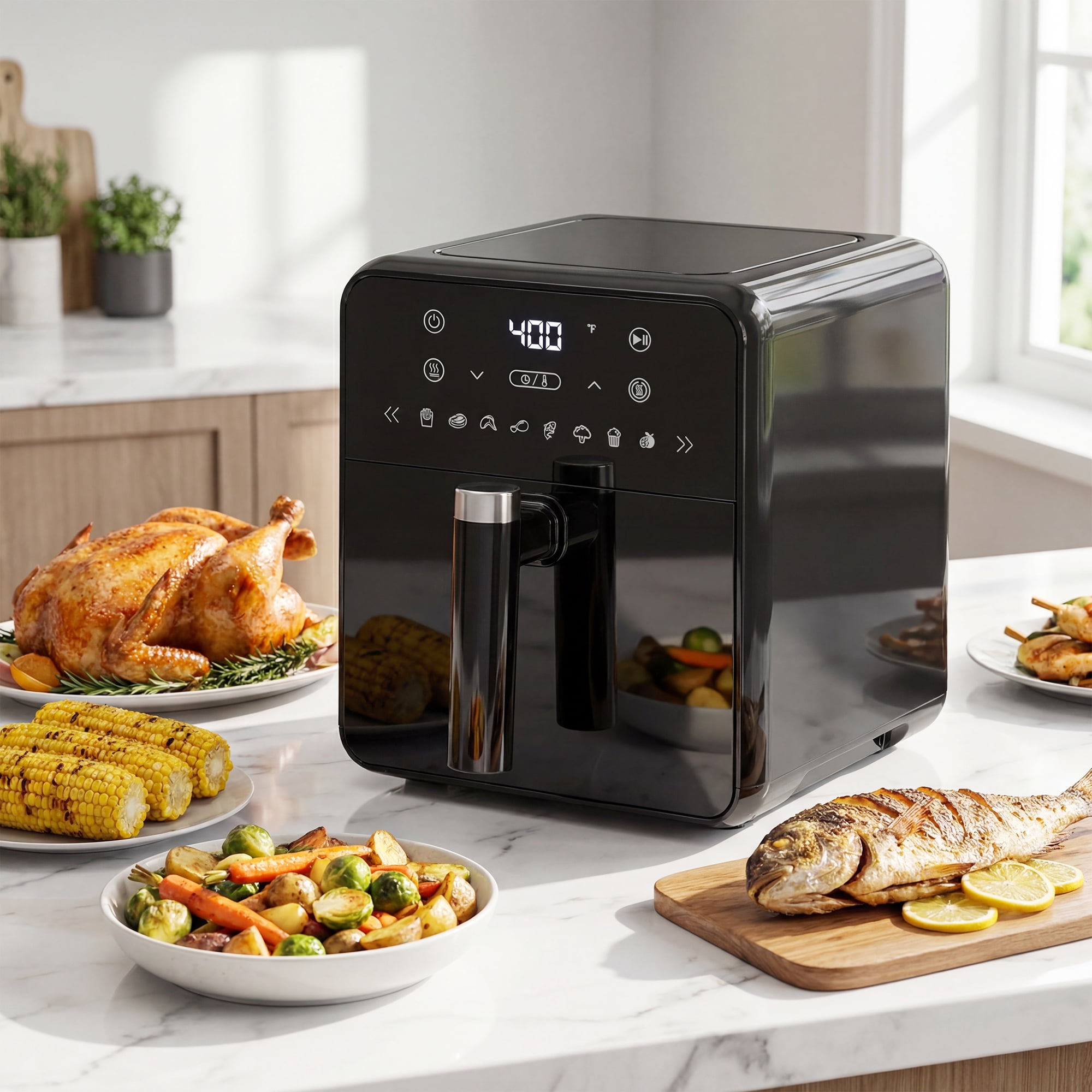WiseStone 4.3QT Air Fryer, 8-in-1 Electric Hot Oven with Digital LED Touchscreen, Portable Smart Air Fryer for Kitchen, Black