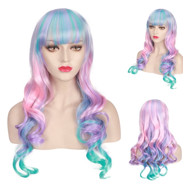 Peluca de cosplay sintética con arcoíris pastel de 75 cm para adolescentes/adultos