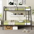 thumbnail image 3 of Patiojoy Twin Over Full Bunk Bed Heavy-Duty Metal Bunk Bed Frame with Full-Length Guardrail and Slanted Ladder Black, 3 of 9