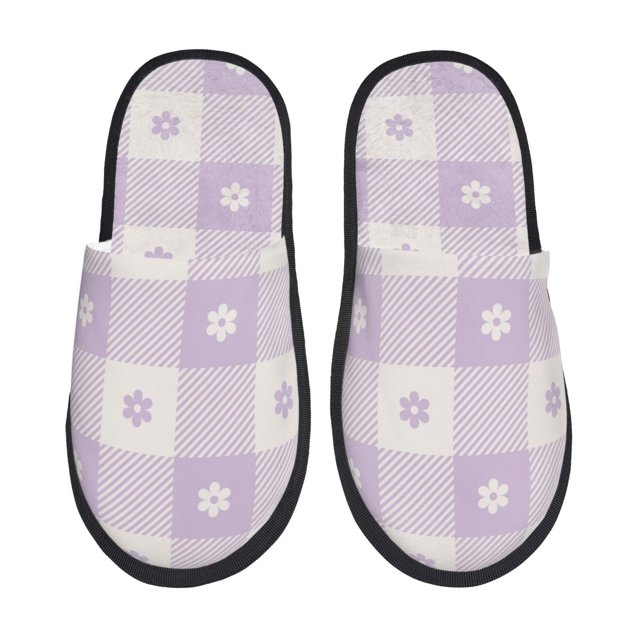 Fotbe Floral Purple Buffalo Plaid Pantuflas Peludas para Mujer con Estampado, Zapatillas de Peluche, Zapatos de Invierno para Casa, Uso Interior y Exterior-Large