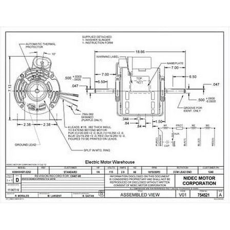 1/6 hp 1075 RPM 3-Speed 5 5/8" 115V Direct Drive Furnace Motor # 1240