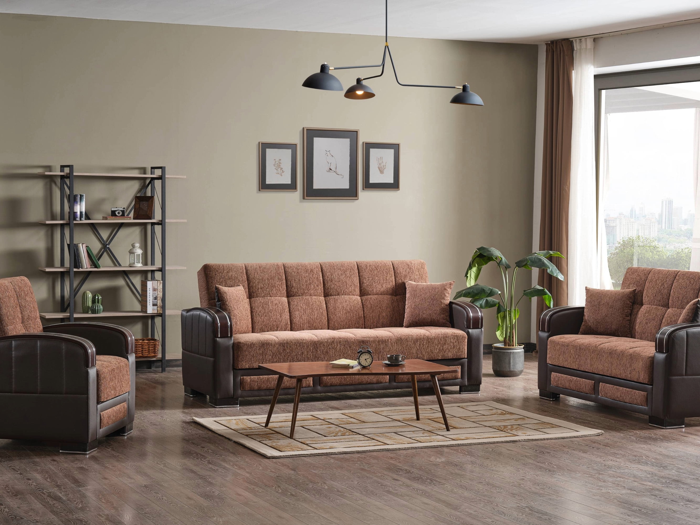 Ottomanson 63" Convertible Loveseat Sleeper with Storage, Modern Chenille Sofa for Small Spaces, Brown