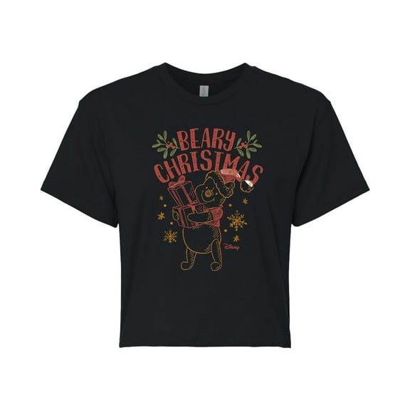 Disney Winnie The Pooh - Pooh Wishes A Beary Christmas - Juniors Cropped Cotton Blend T-Shirt