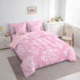 thumbnail image 4 of Manfei Vintage Damask 7pcs Bedding Comforter Set,Boho Flower Queen Bedding Sets,Pink Victorian Floral Queen Sheet Sets For Girl Kids,Breathable Bedroom Decorative Reversible, 4 of 9