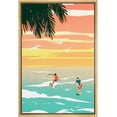 thumbnail image 3 of Wall26 Framed Canvas Print Wall Art Duo of Surfers on Beach at Dusk Nature Ocean Illustrations Modern Art Nautical Scenic Colorful for Living Room, Bedroom, Office - 16"x24" NATURAL, 3 of 5