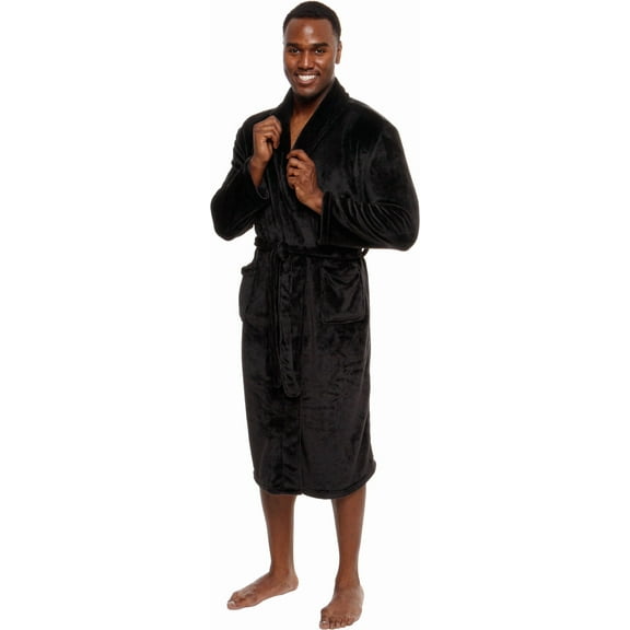 Ross Michaels Men's Robe - Mid-Length Plush Shawl Collar Bathrobe (Black, 2X-Large)