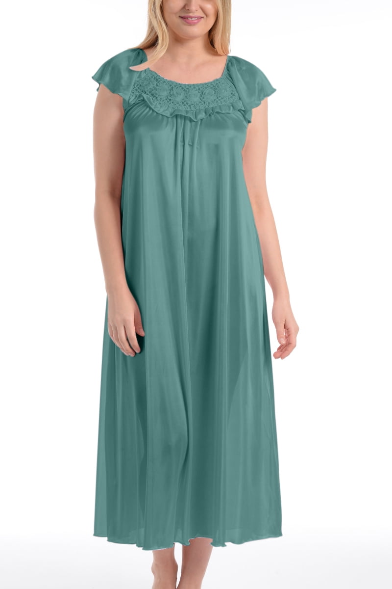 EZI Women's Satin Silk Ruffle Long Nightgown - Walmart.com