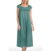 EZI Women's Satin Silk Ruffle Long Nightgown