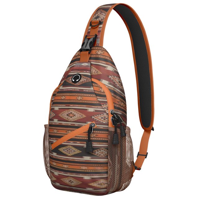 Pastoral Style Sling Backpack Lightweight Crossbody Bag for Travel, Vintage Ink Style and Outdoor Activities