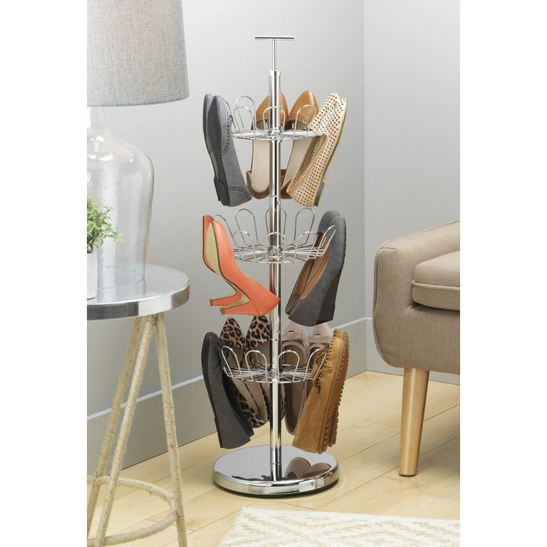 Whitmor 3 Tier Revolving 18 Pair Shoe Tree Storage Rack Chrome