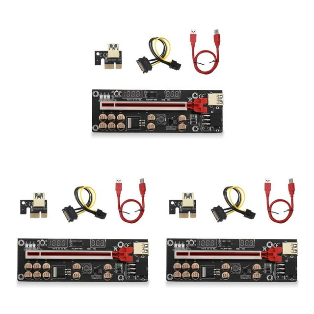 fastboy Miner Computer PCI-E 1X to 16X Adapter Digital Display 6pin Power Port PCI- Extender with USB Cable Accessories Red 3Set