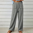 thumbnail image 6 of GUACER Women's Linen Blend Pants Button Cargo Pockets High Waist Loose Wide Leg Casual Trousers, 6 of 9