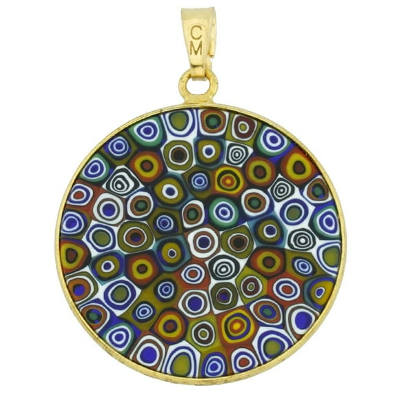 GlassOfVenice Murano Glass Millefiori Pendant in Gold-Plated Frame 1"