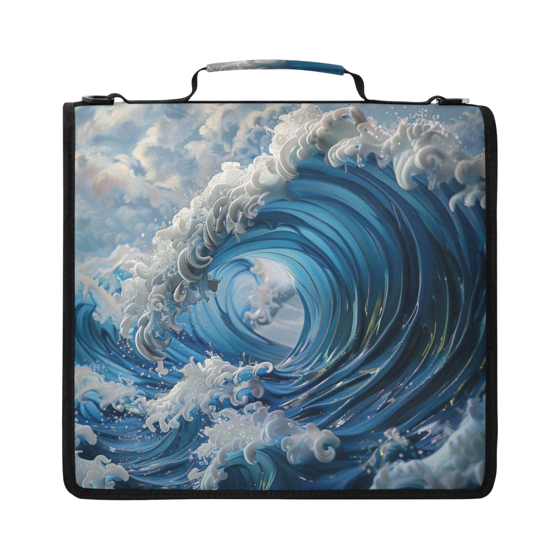 ALAZA Zipper Binder Japanese Wave Pattern 2 inch 3 Ring 500 Sheet Capacity Trapper Keeper File Folder Organizer Bag
