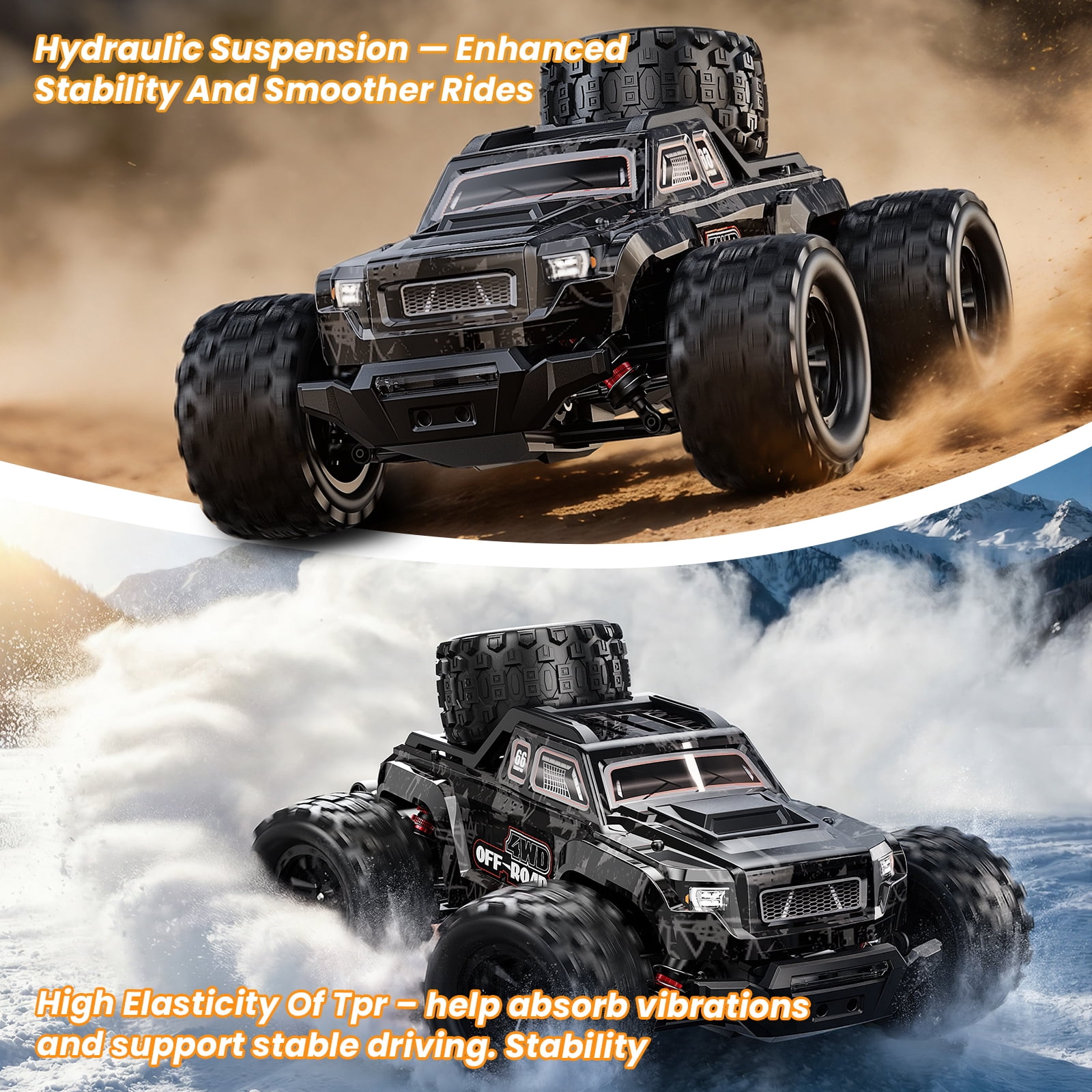 AUOSHI 1:16 Brushless Remote Control Car – 40+MPH Fast Off-Road RC Toy Truck, 4WD All-Terrain, 70 Min Runtime w/ 2 Batteries, LED Lights, Waterproof, Full Metal Drive Shaft – Gift for Kids & Adults