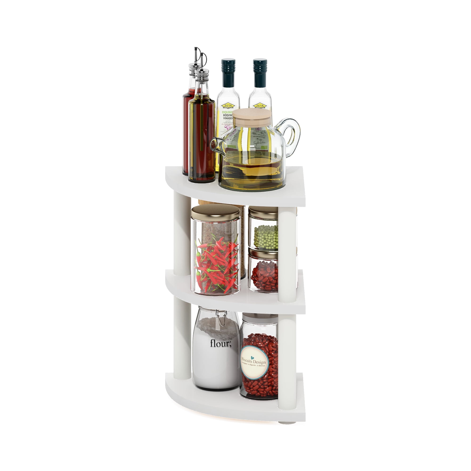 Furinno Turn-N-Tube 3-Tier Corner Countertop Organizer Shelf, White/White
