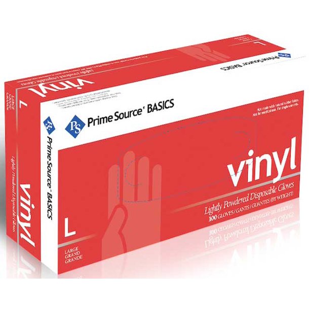 Bunzl Prime Source Lightly Powdered Large Clear Basics Vinyl Gloves ...