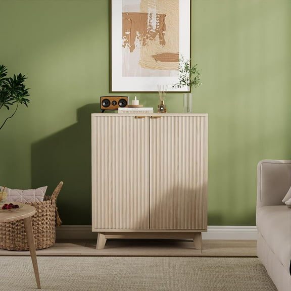 Studyset Fluted Cabinet with Storage,2 Doors Sideboard Buffet,Kitchen Buffet Storage Accent Cabinet with Adjustable Shelves,Multifunctional Console Table with Storage for Living Room,Entry,Hallway