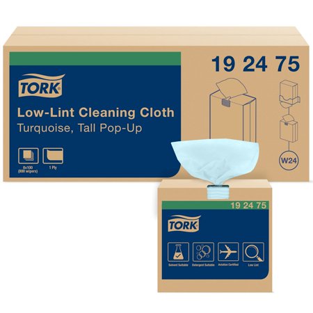 Tork Low-Lint Cleaning Cloth Turquoise W24, Top-Pak, 8 X 100 Cloths, 192475