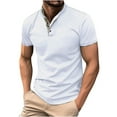thumbnail image 2 of SEAOPEN Mens Waffle Henley Shirt Fashion Collar Short Sleeve T Shirt Slim Fit Knitted Stylish Basic Pullover Tees Today White,S, 2 of 5