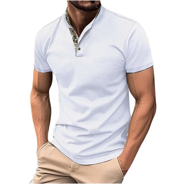 ylioge Waffleknit T Shirts for Men Short Sleeve Tshirts Button Stand Collared Solid Color Loose Pullover Casual Office Work Tees Tops