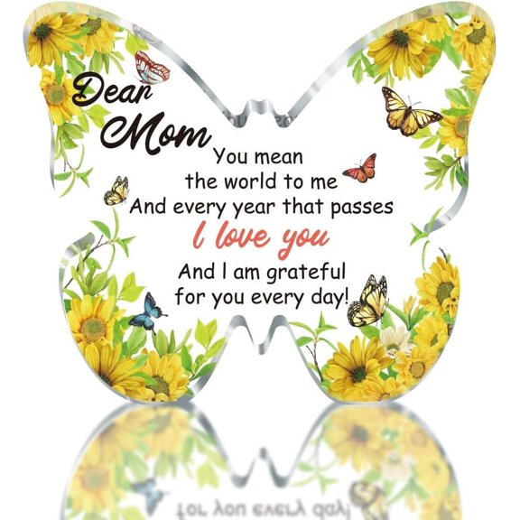 Acrylic Butterfly Desk Plaque Sunflowers Paperweight for Home Office Table Desk Decoration Gift for Mother Inspirational Gifts Size