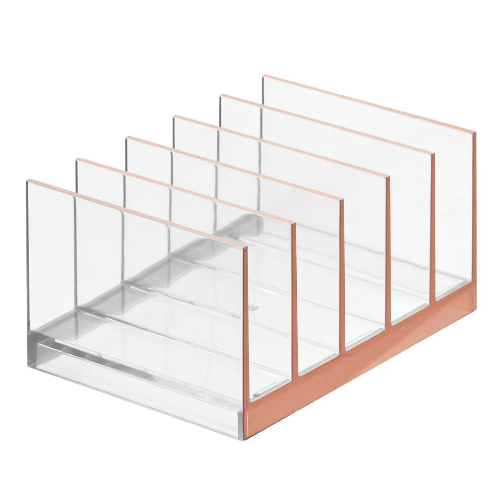 mDesign Plastic Divided Makeup Organizer for Bathroom Countertops, Vanities, Cabinets - Cosmetic Storage Solution for, Eyeshadow Palettes, Contour Kits, Blush, Face Powder - 5 Sections - Clear