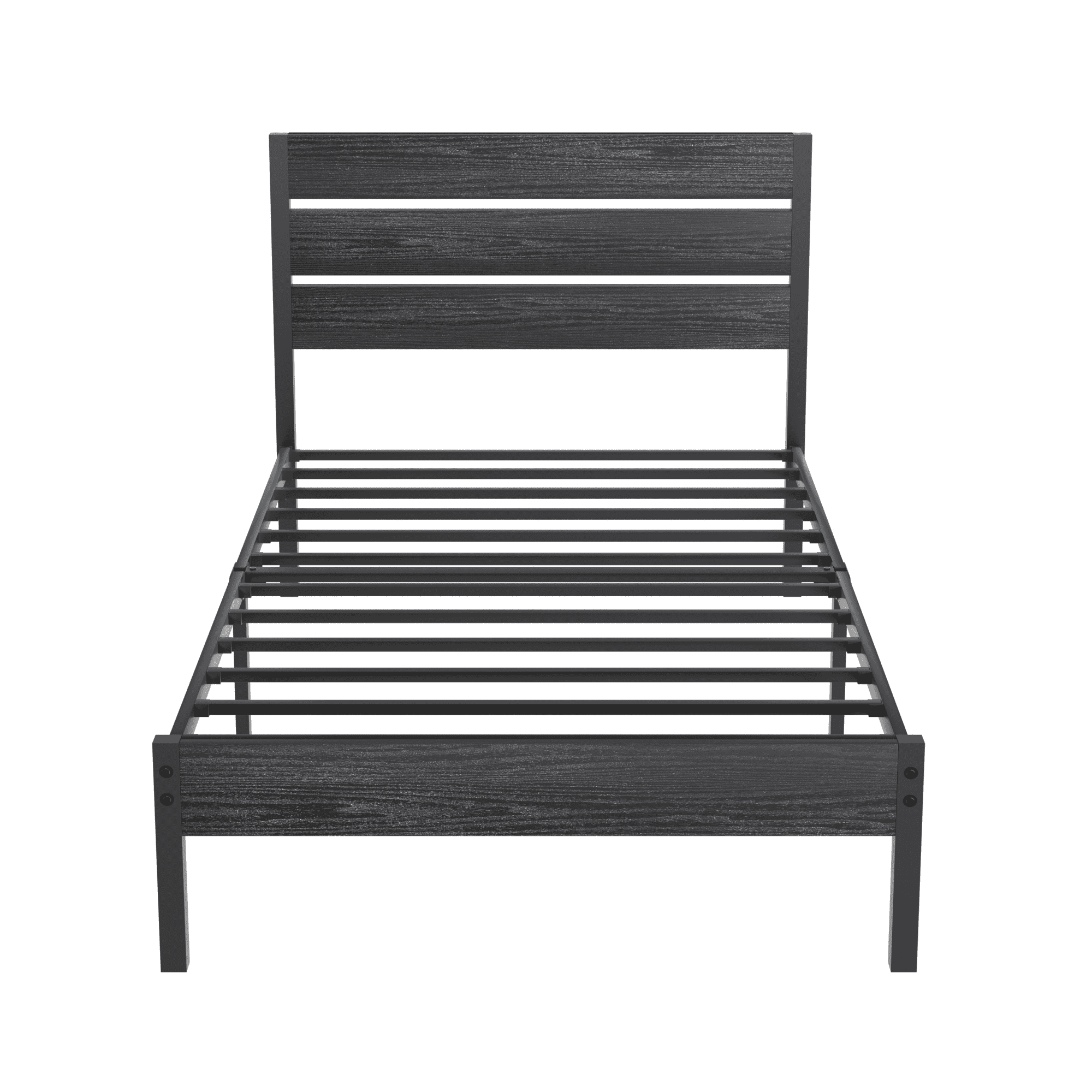 Katkuca Twin Size Metal Bed Frame, Industrial Platform Bed with Wood Headboard and Footboard, Heavy-Duty Metal Mattress Foundation, Easy Assembly, No Box Spring Needed, Black