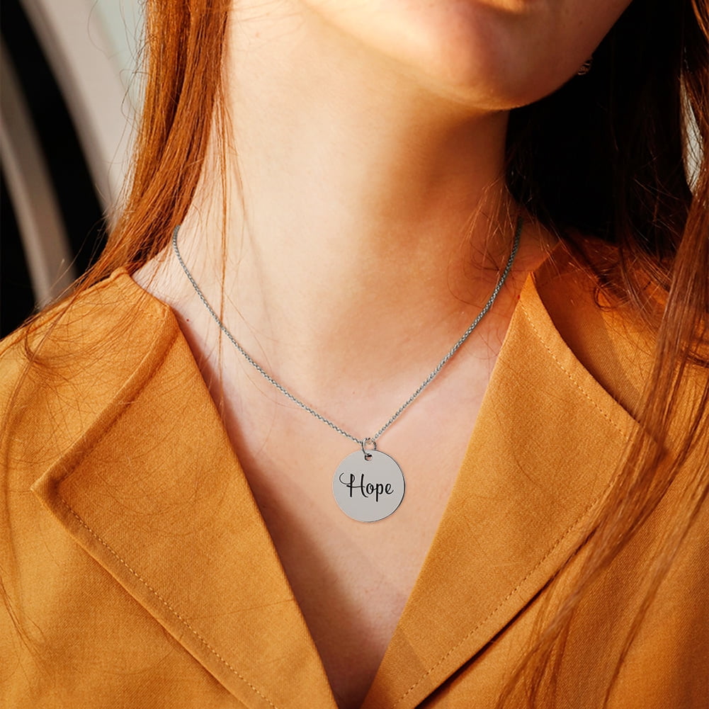 Anavia Personalized Name Date Quote "Hope" Inspirational Stainless Steel Free Engraving Disc Gift For Her Necklace 22mm Pendant Jewelry with Gift Box Ships Next Day [Silver]
