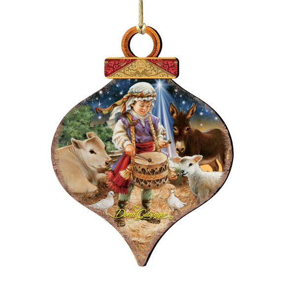 Designocracy Set of 2 Little Drummer Boy Wooden Onion Shaped Christmas Ornaments 5.5"