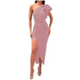 thumbnail image 2 of DailyTrove Women's One-Shoulder Bodycon Dress-Ruffle Sleeve-Knee-Length-Stretch Fabric-for Date Night/Cocktail Event-Shoulder, 2 of 6