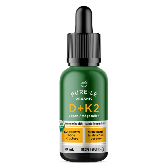 Gouttes de Vitamine D + K2 (MK-7) Véganes Biologiques USDA pour Toute la Famille – Biodisponibles, Action Rapide pour Tous les Âges. Casher, Végane, non-OGM. Sans Effets Secondaires - Supplément Alimentaire Ultra Premium Fabriqué au Canada