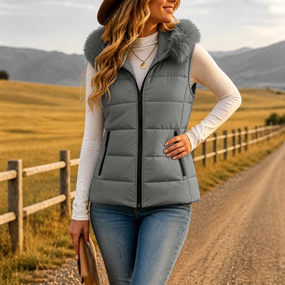 akafmk Women's Puffer Vest Hooded Zip Up Jacket Slim Fitted Warm Winter Sleeveless Coat with Pockets Outerwear