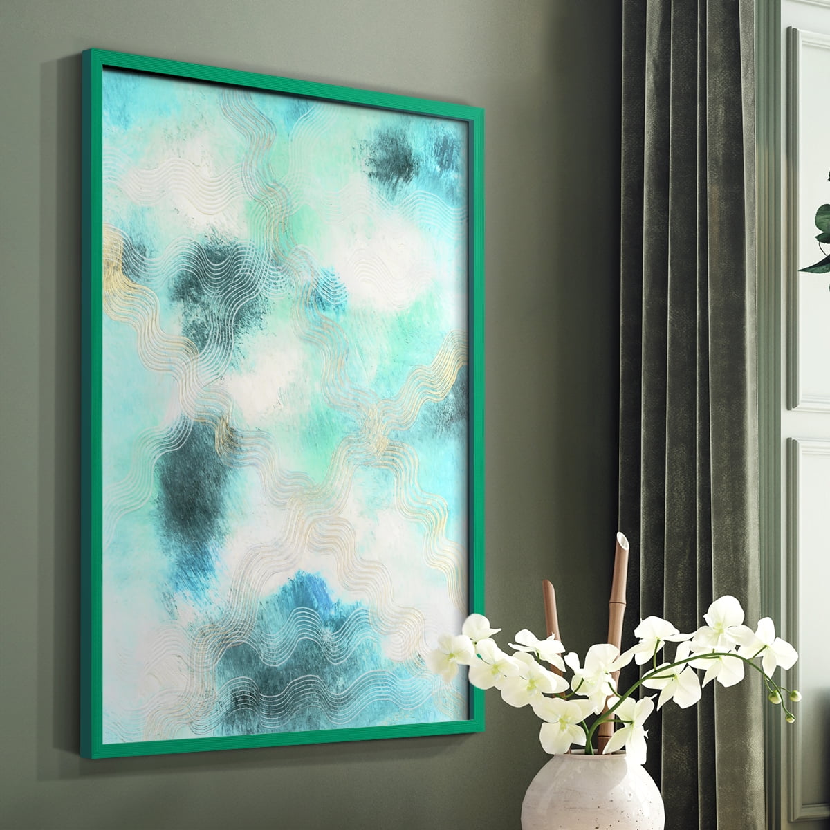 Blue Shift I Framed Print in Green Solid Wood Framed Print No Nail Hanging