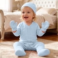 thumbnail image 2 of ShomPort Newborn Boy Girl Clothes Warm Cotton Romper Long Sleeve Jumpsuits with Mittens Hats Sets 0-12 Months, 2 of 5