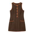 thumbnail image 4 of Wovilon Women's Round Neck Sleeveless A-Line Mini Dress, Button Front Contrast Trim Pocket Shift Top, Relaxed Lightweight Breathable Cotton Linen Blend Solid, 4 of 7
