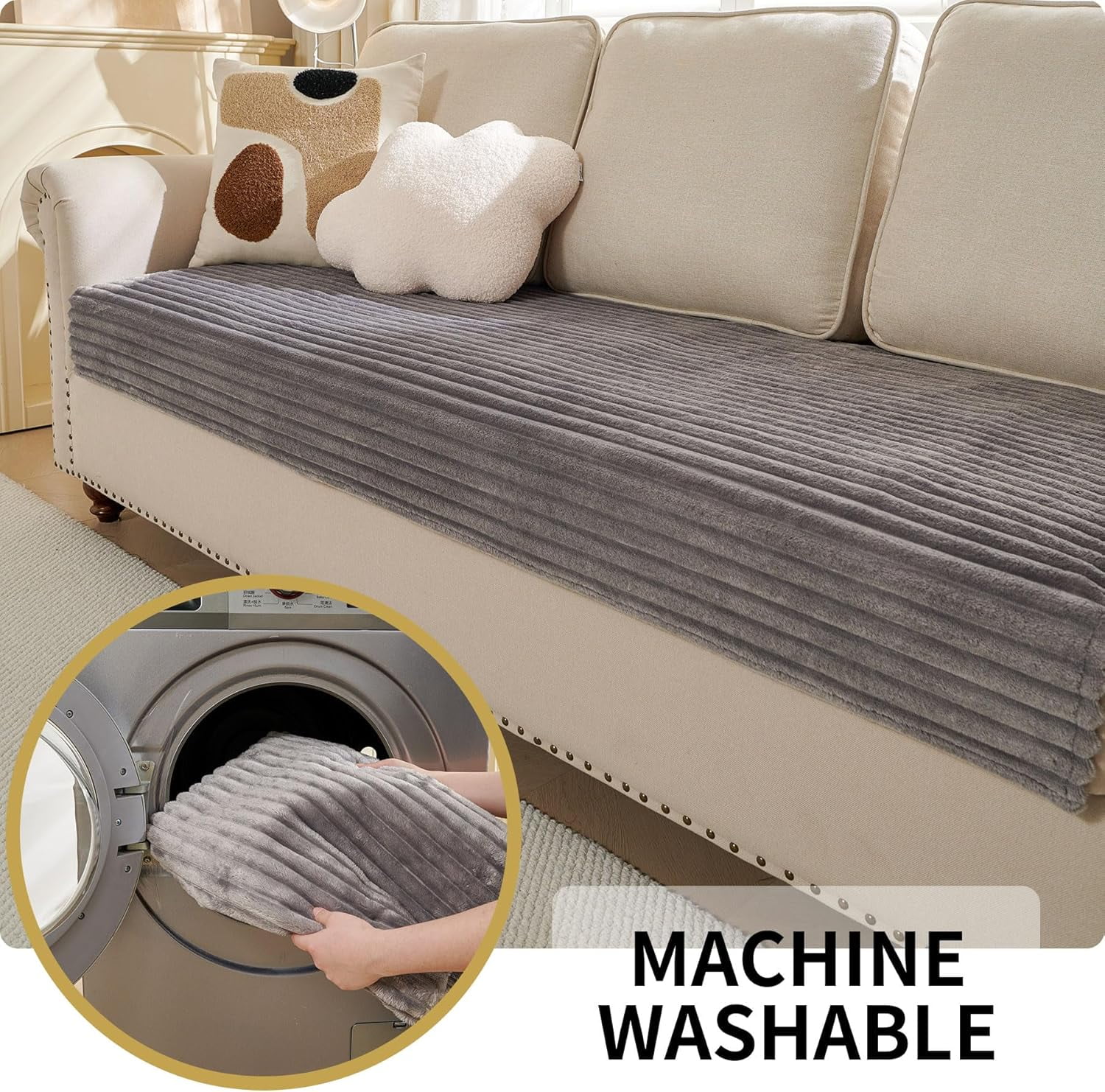 Waterproof Couch Cover for Dogs Washable, Faux Fur Pet Couch Covers for Sofa, Soft Dog Bed Cover Non-Slip Couch Covers for 3 Cushion Couch Sofa Pet Friendly (Grey, 35" x 82")
