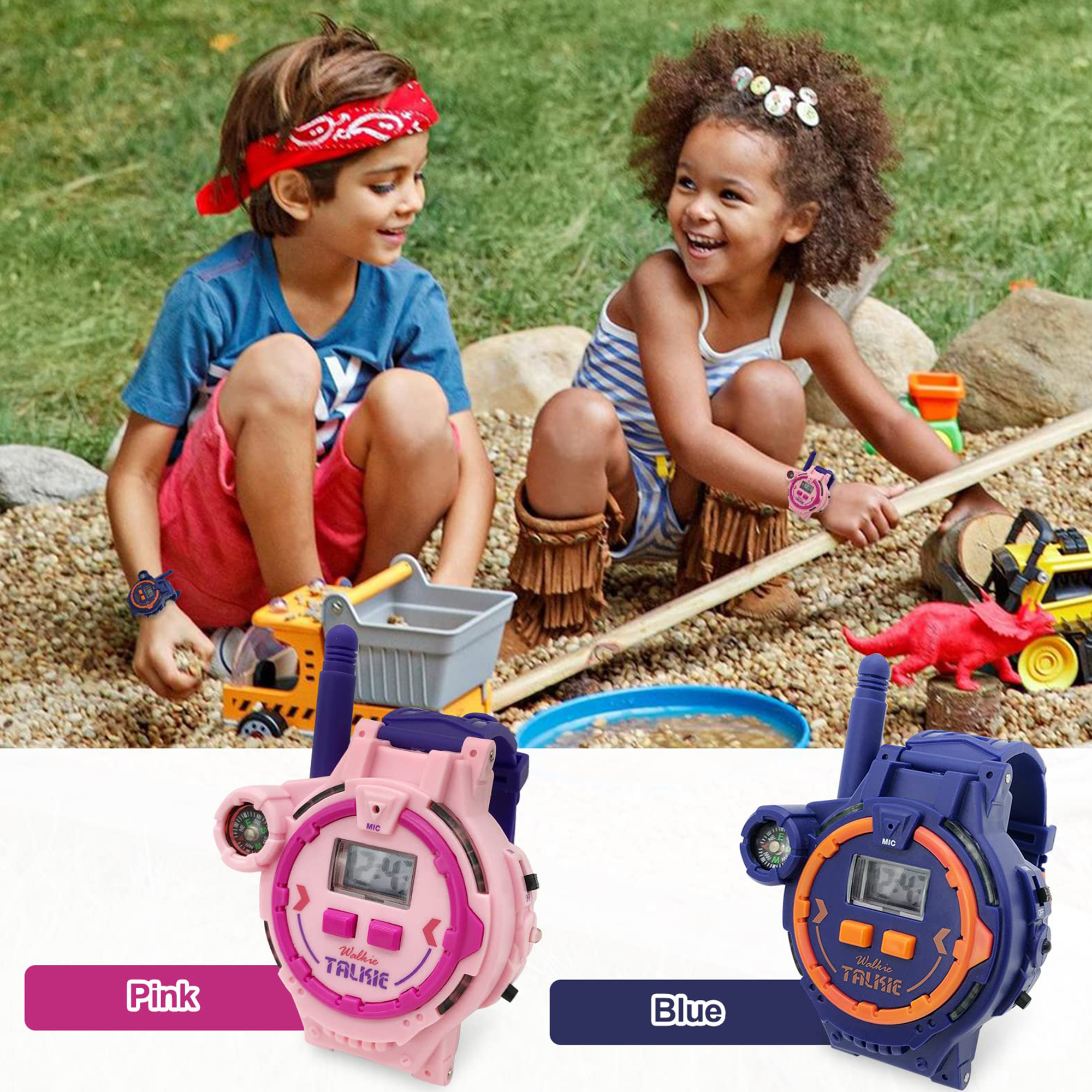 Rechargeable Watch Walkie Talkies for Kids, in Multifunctional Two-Way  Radio Walky Talky with Flashlight, Outdoor Interphones Toys, Pink+ Blue 