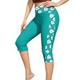 thumbnail image 2 of Xdegoge Swim Capri for Women High Waisted Tummy Control Swimsuit Bottoms Tropical Hibiscus Leaf Print Side Patchwork Modest Swimming Leggings, 2 of 5