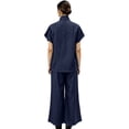 thumbnail image 3 of Two Piece Sets for Women Short Sleeve Henley Shirt Wide Leg Pants Set Casual Summer Loungewear Sets Beach Outfit, 3 of 3