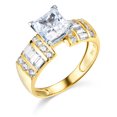 thumbnail image 2 of Wellingsale Ladies Solid 14k Yellow Gold Polished CZ Cubic Zirconia Princess Cut Engagement Ring with Side Stones - Size 7.5, 2 of 6
