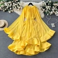 thumbnail image 4 of Robes Irrégulières à Volants pour Femmes Col en V Manches Cape Taille Haute Lacets Robe Ample Été Femme, 4 of 10
