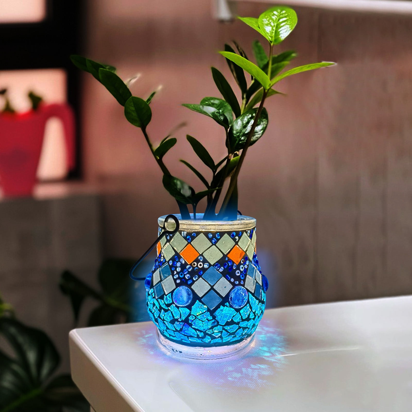 A Glass Mosaic Candle Holder Diy Kit Craft Set For Kids Art Project With Led Lamp And Accessories