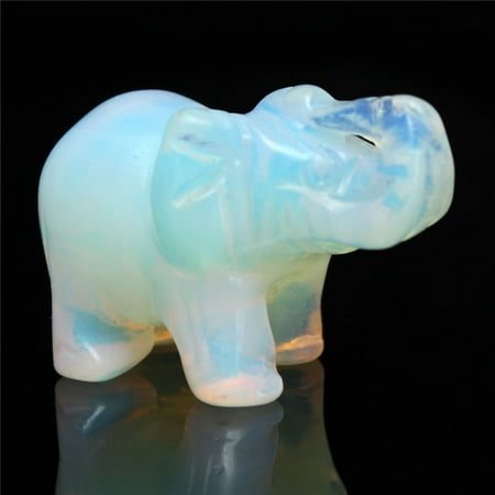 White Sri Lanka Moonstone Hand Carved Elephant Opal Gemstone Ornament Craft Christmas Gift