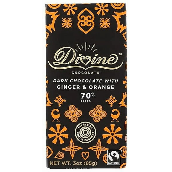 Divine Chocolate Dark Chocolate With Ginger & Orange - 3 oz