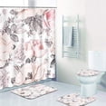 thumbnail image 3 of FMSHPON Pink Flowers Leaves Watercolor Floral 4 Piece Bathroom Set Shower Curtain Bath Rug Contour Mat and Toilet Lid Cover, 3 of 8